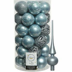 37x stuks kunststof kerstballen 6 cm incl. matte glazen piek lichtblauw Decoris Kerstversiering